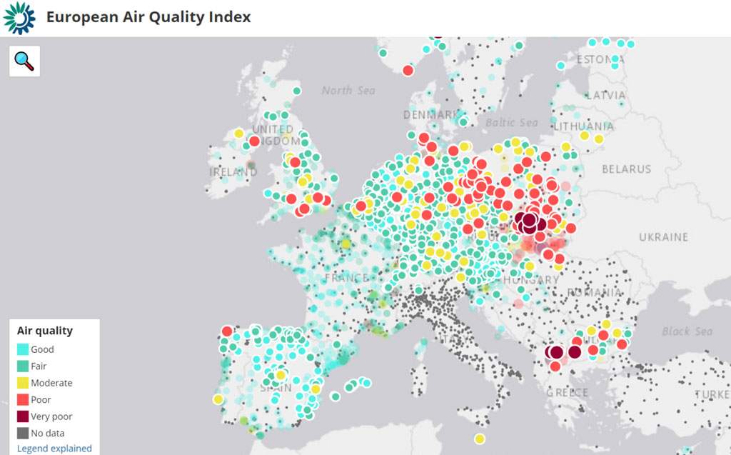 Mapka jakości powietrza w Europie